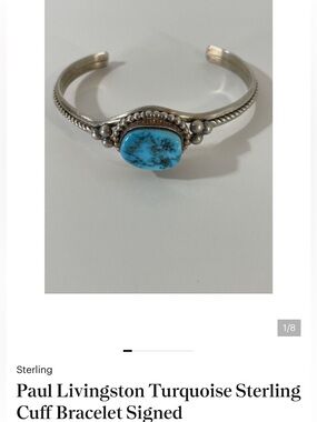 Paul Livingston Turquoise Sterling Cuff Bracelet Signed